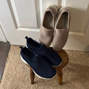 Women’s Skechers GoGa Max Slip-On Shoes - Navy Blue and Beige